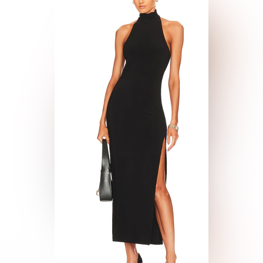 Norma Kamali Halter Turtle Slit Gown - Black